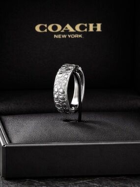 Coach Men's Silver-Tone Signature C Pattern Ring